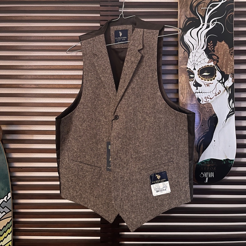 Sold on depop - Brown Tweed Vest, New, Polo